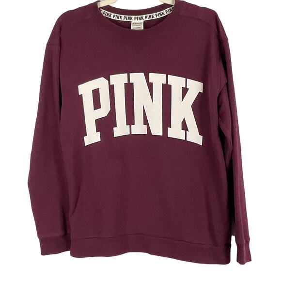 PINK Victoria's Secret Cozy Burgundy Maroon Oversize Drop Sleeve Sweatshirt XS - Picture 1 of 6